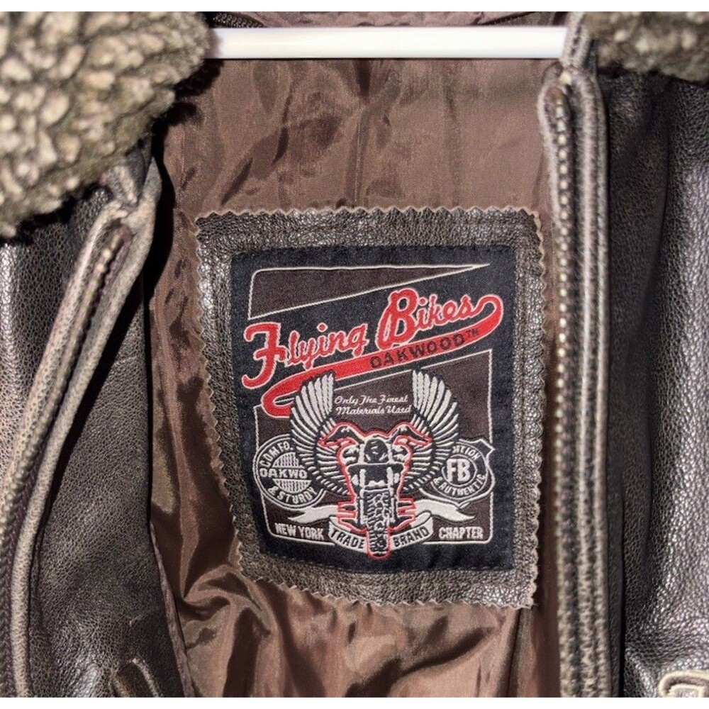 Vintage Women’s Flying Bikes Oakwood Brown Leather Flight Biker Jacket Small - Picture 5 of 13